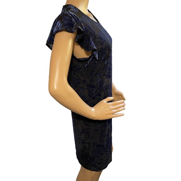 Adrienne Vittadini Mini Dress Black‎ with Blue Velvet Burnout Pattern Size Small - Picture 6 of 11